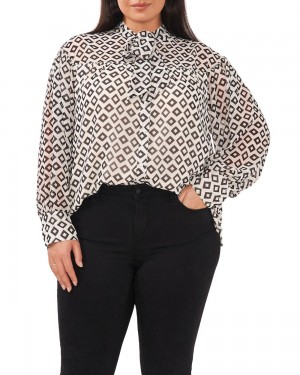 Dámské Halenka Vince Camuto Diamond-Print Neck-Tie (Plus Size) Bílé | 4279-HSYLX