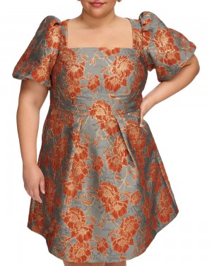Dámské Maxi Šaty Vince Camuto Jacquard Square-Neck Fit-And-Flare (Plus Size) Šedé | 5184-AXUHI