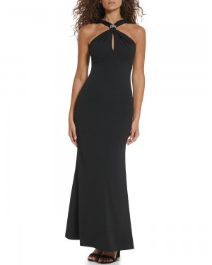 Dámské Maxi Šaty Vince Camuto Scarf-Detail Halter Gown Černé | 5631-FWXYS