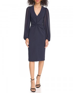 Dámské Midi Šaty Vince Camuto Twist-Front Chiffon-Sleeve Tmavě Blankyt | 1243-NXHYF