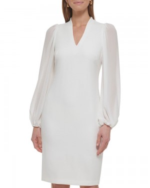Dámské Mini Šaty Vince Camuto Chiffon-Sleeve Sheath Bílé | 5420-VWDBO