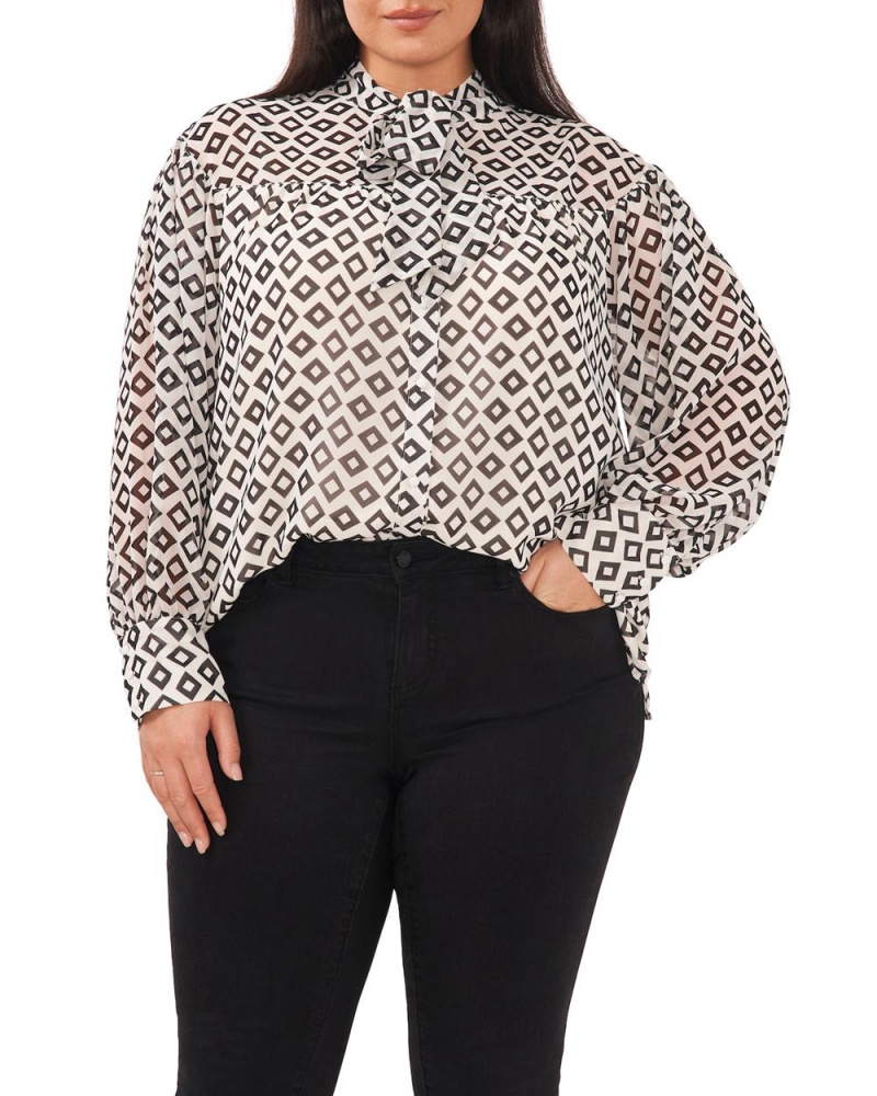 Dámské Halenka Vince Camuto Diamond-Print Neck-Tie (Plus Size) Bílé | 4279-HSYLX