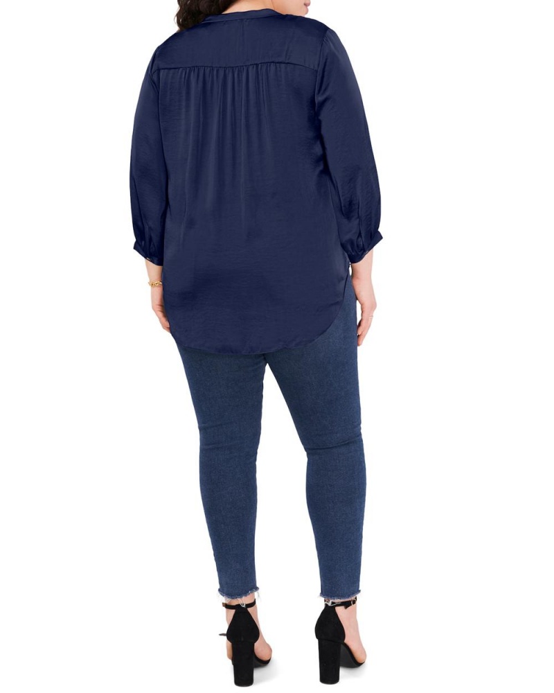 Dámské Halenka Vince Camuto V-Neck Inverted-Pleat (Plus Size) Tmavě Blankyt | 7254-SDWPY
