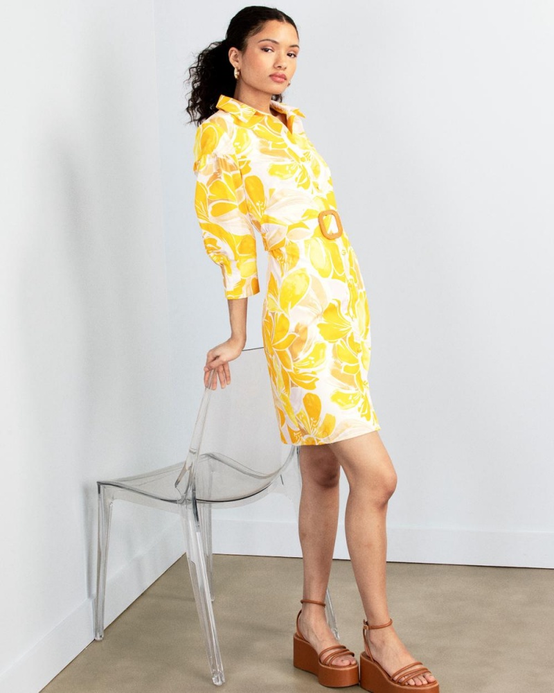 Dámské Košilové Šaty Vince Camuto Print Poplin Shirtdress Žluté | 2876-SOXUE