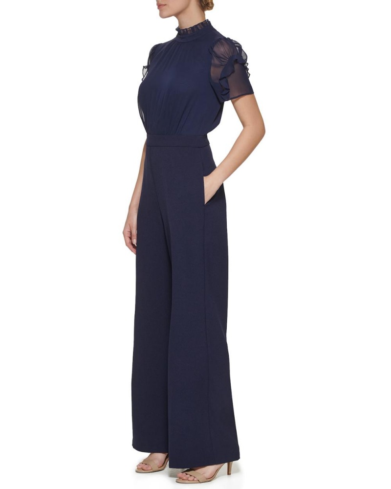 Dámské Kombinéza Vince Camuto Ruffled-Sleeve Široké-Leg (Petite) Tmavě Blankyt | 8310-OFZIQ