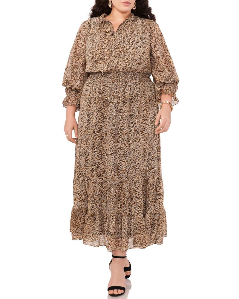Dámské Maxi Šaty Vince Camuto Cheetah-Print Chiffon (Plus Size) Hnědé | 1467-XNRHP