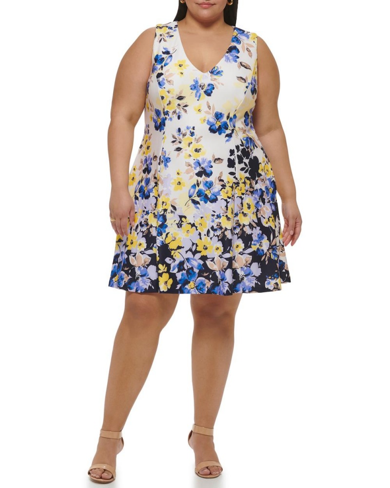 Dámské Maxi Šaty Vince Camuto Floral-Print Fit-And-Flare (Plus Size) Blankyt | 5316-BRSLV