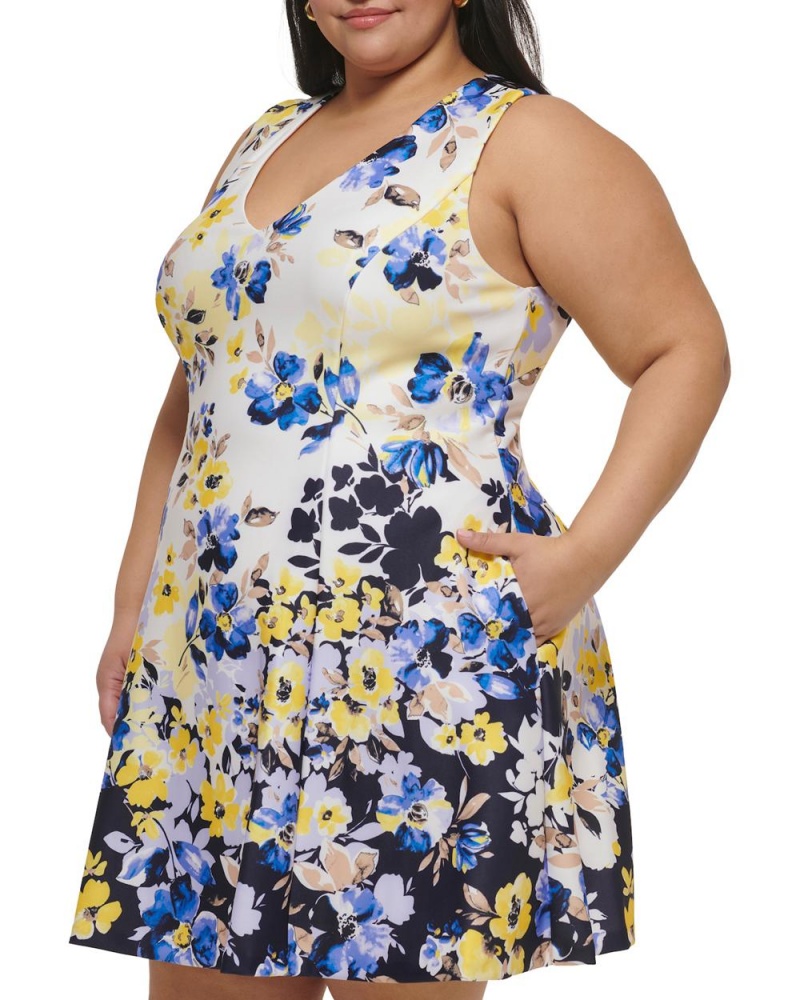 Dámské Maxi Šaty Vince Camuto Floral-Print Fit-And-Flare (Plus Size) Blankyt | 5316-BRSLV