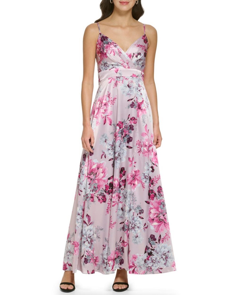 Dámské Maxi Šaty Vince Camuto Floral Print Satin Gown Fuchsie Růžové | 9683-BHFAJ