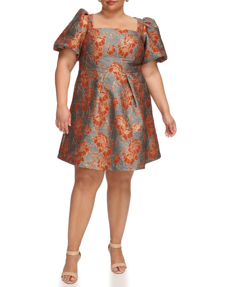 Dámské Maxi Šaty Vince Camuto Jacquard Square-Neck Fit-And-Flare (Plus Size) Šedé | 5184-AXUHI