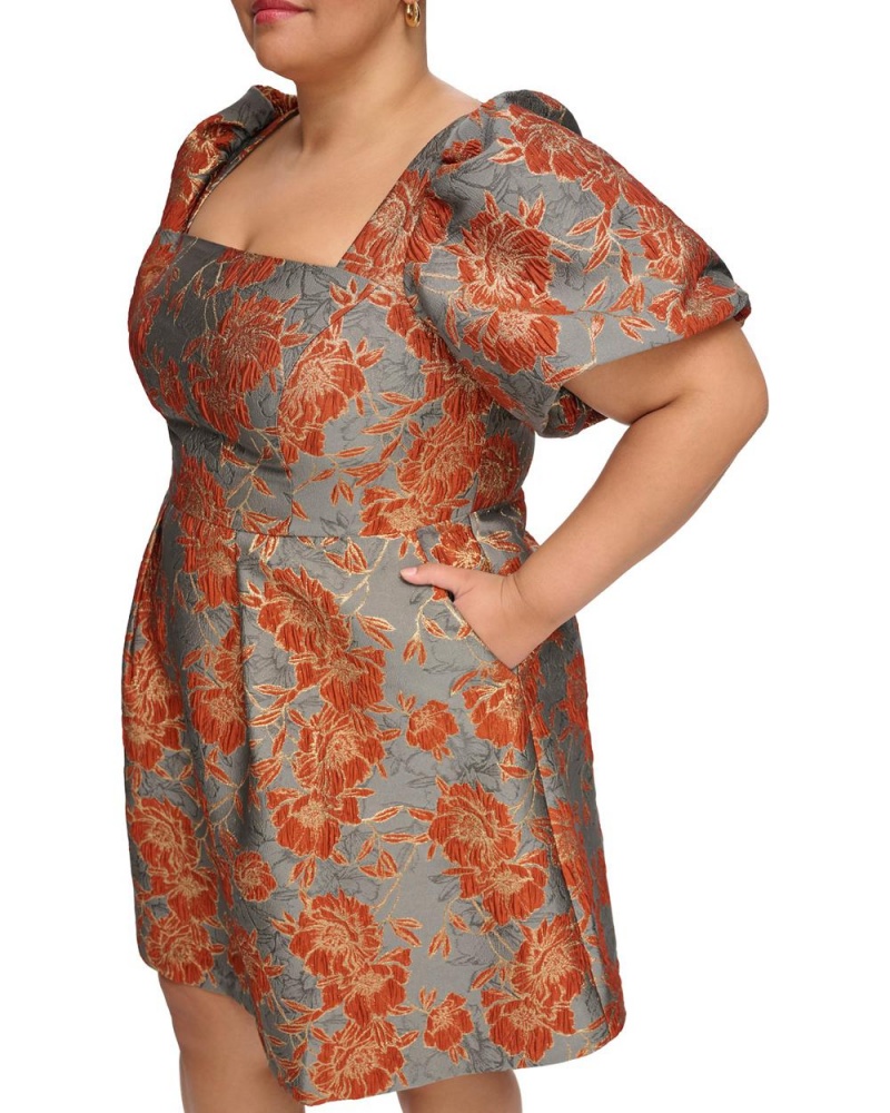 Dámské Maxi Šaty Vince Camuto Jacquard Square-Neck Fit-And-Flare (Plus Size) Šedé | 5184-AXUHI