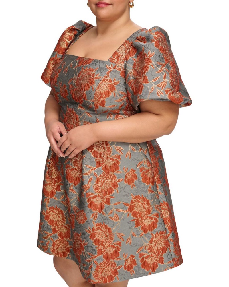 Dámské Maxi Šaty Vince Camuto Jacquard Square-Neck Fit-And-Flare (Plus Size) Šedé | 5184-AXUHI