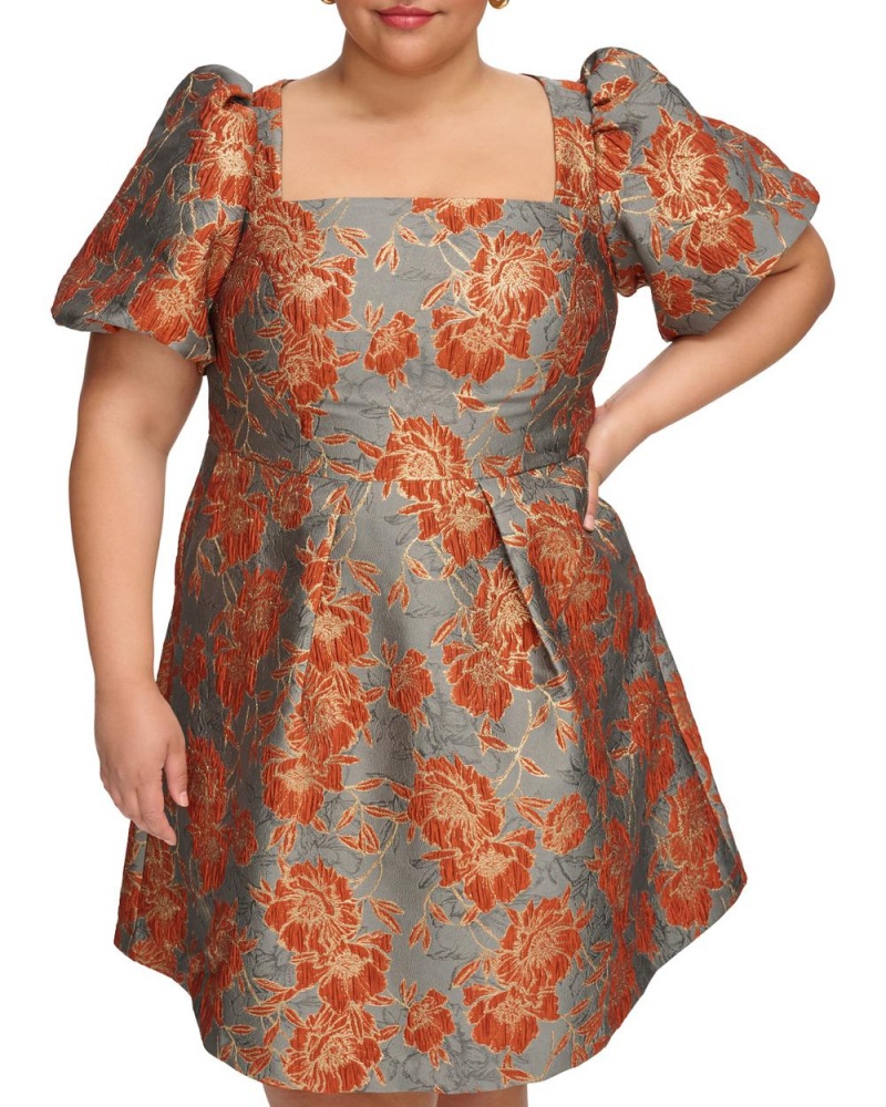 Dámské Maxi Šaty Vince Camuto Jacquard Square-Neck Fit-And-Flare (Plus Size) Šedé | 5184-AXUHI