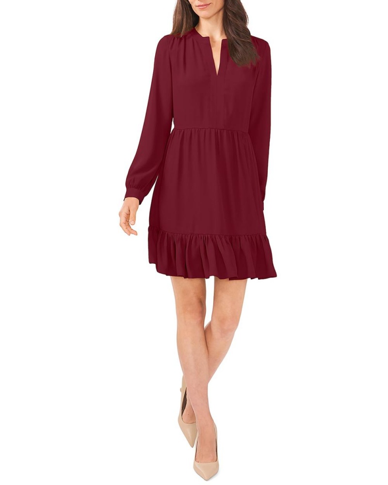 Dámské Maxi Šaty Vince Camuto Ruffled Long-Sleeve Vínové | 6814-XPNMW