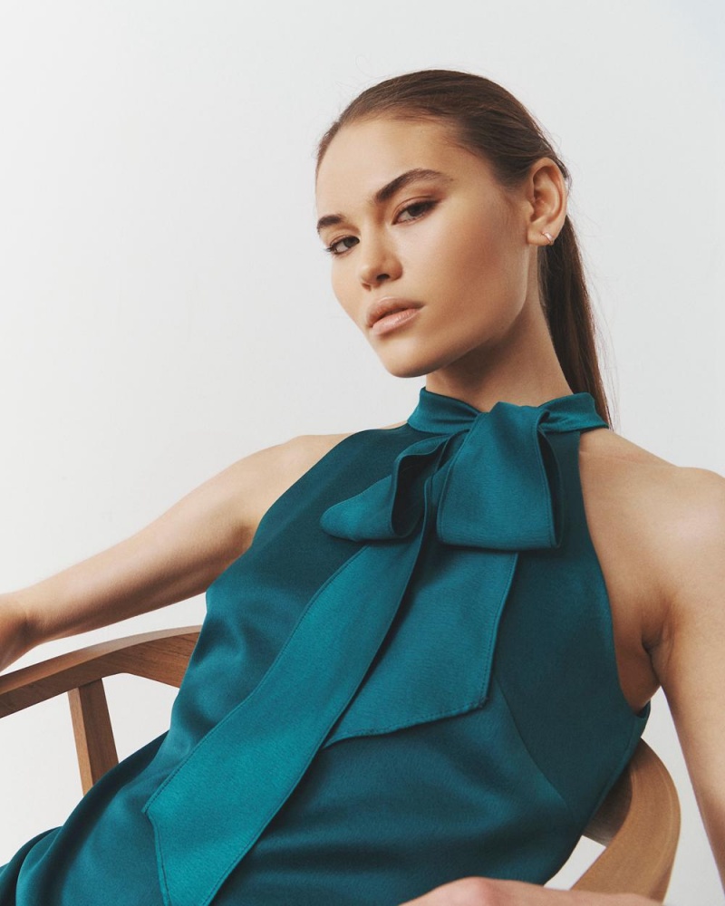 Dámské Mini Šaty Vince Camuto Bow-Neck Zelene | 9815-HYITV