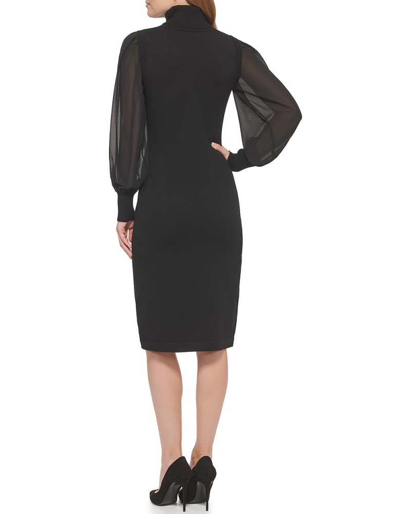 Dámské Mini Šaty Vince Camuto Chiffon-Sleeve Turtleneck Černé | 9168-AIJZR