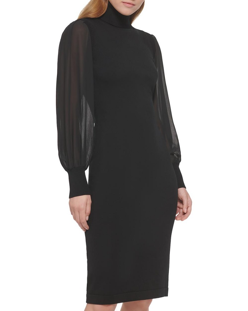 Dámské Mini Šaty Vince Camuto Chiffon-Sleeve Turtleneck Černé | 9168-AIJZR
