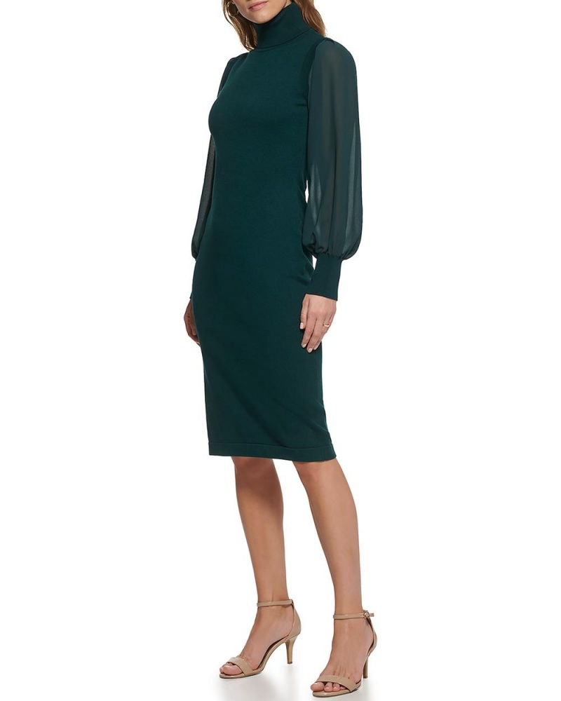 Dámské Mini Šaty Vince Camuto Chiffon-Sleeve Turtleneck Zelene | 5362-MENKR