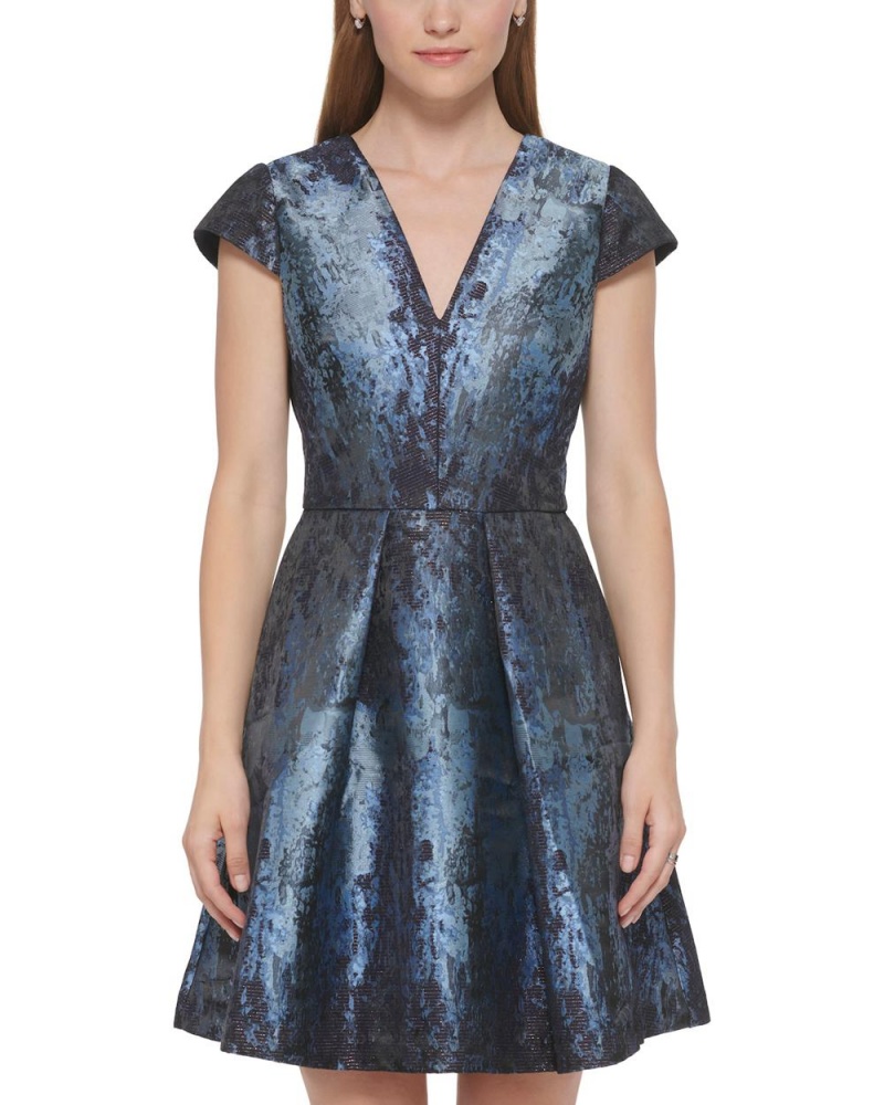 Dámské Mini Šaty Vince Camuto Jacquard Cap-Sleeve Fit-And-Flare Blankyt | 4953-RGSEU