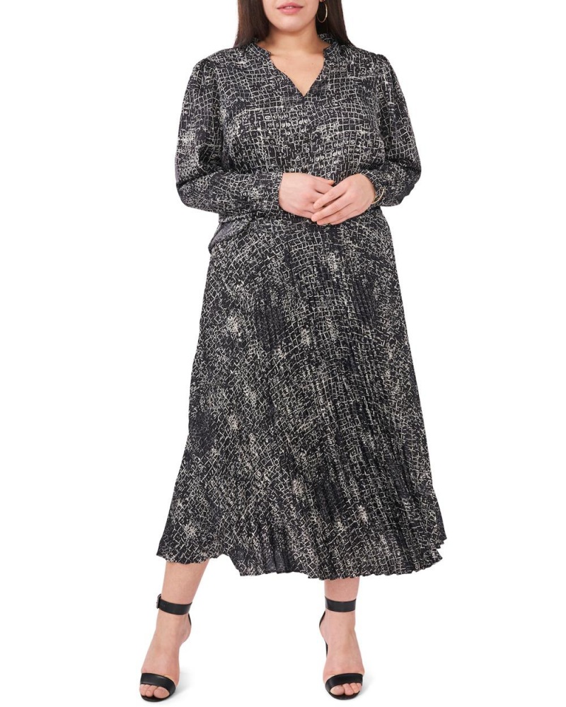 Dámské Sukně Vince Camuto Croc-Print Plisovaný Midi (Plus Size) Černé | 6437-EPSFV