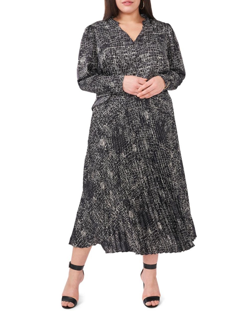 Dámské Sukně Vince Camuto Croc-Print Plisovaný Midi (Plus Size) Černé | 6437-EPSFV
