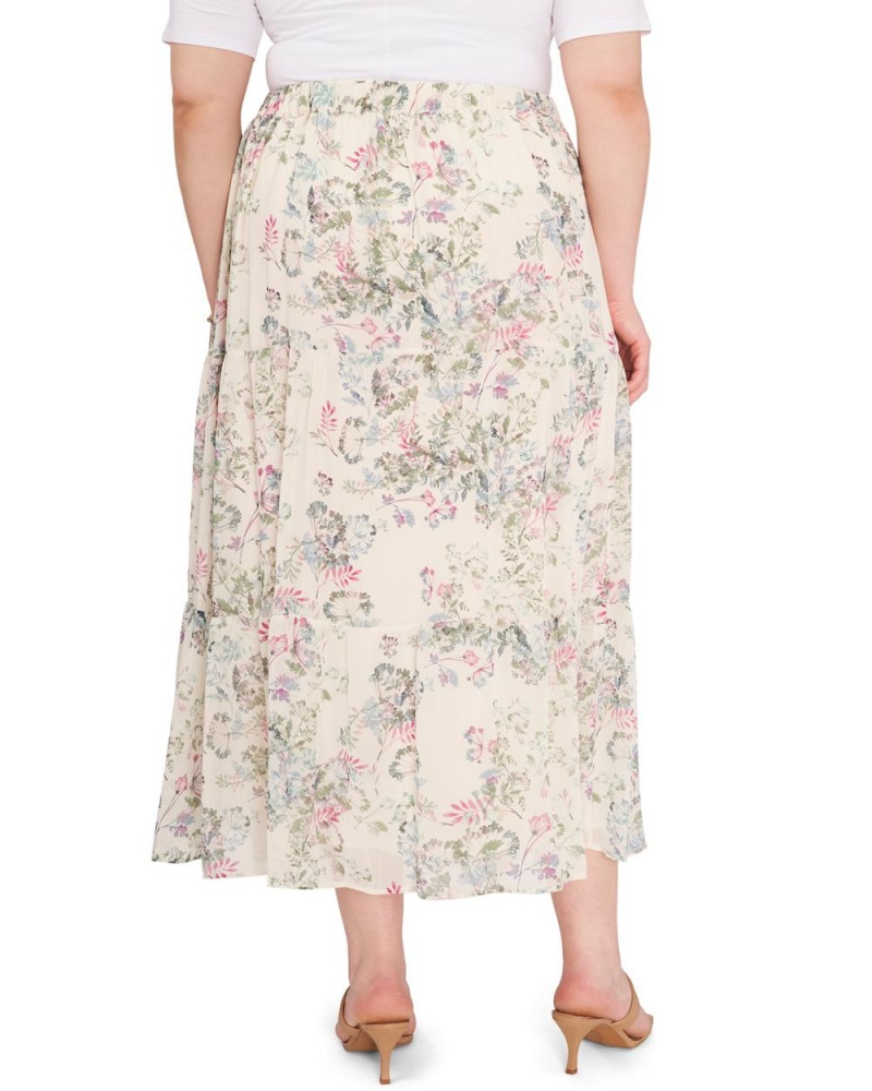 Dámské Sukně Vince Camuto Dandelion-Print Plisovaný Maxi (Plus Size) Bílé | 1685-UDSYK