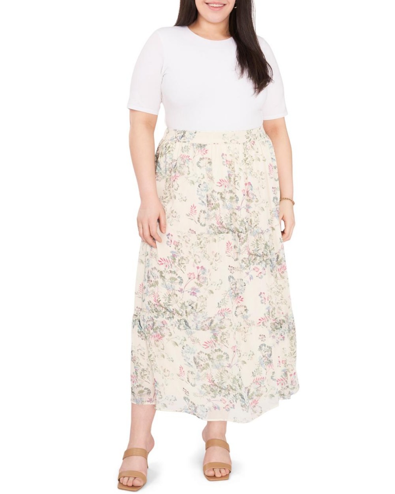 Dámské Sukně Vince Camuto Dandelion-Print Plisovaný Maxi (Plus Size) Bílé | 1685-UDSYK
