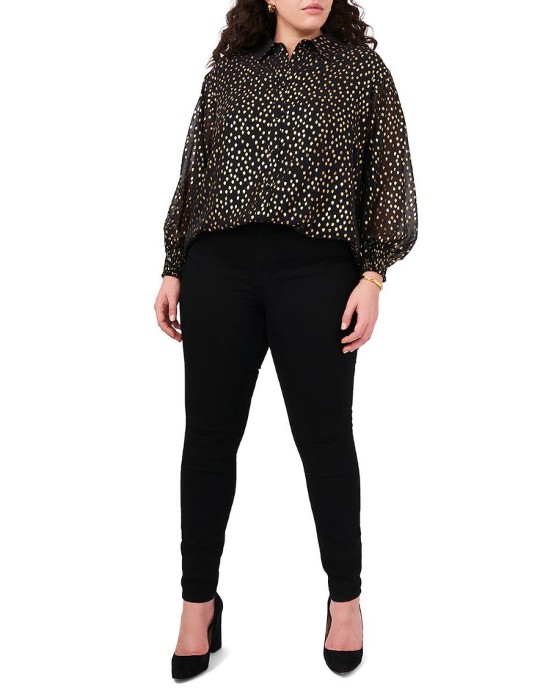 Dámské Topy Vince Camuto Foil-Dot Button-Down Tunic (Plus Size) Černé | 4905-TRKAV