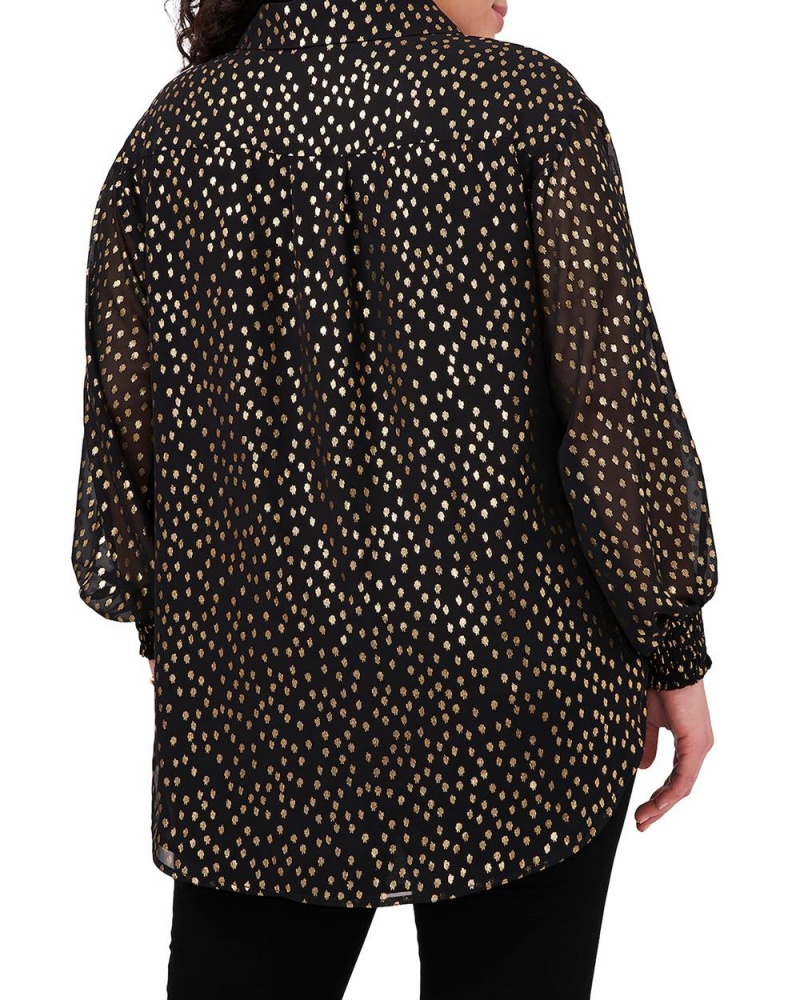 Dámské Topy Vince Camuto Foil-Dot Button-Down Tunic (Plus Size) Černé | 4905-TRKAV