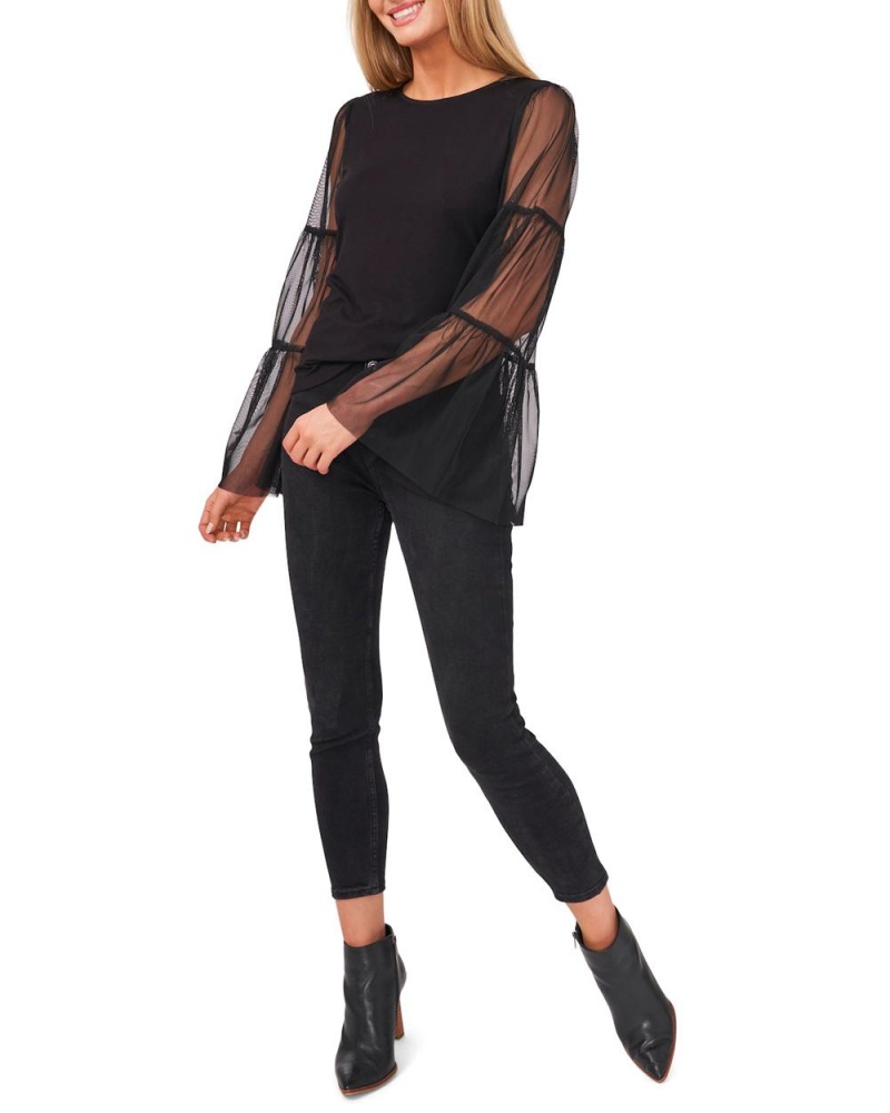 Dámské Topy Vince Camuto Tulle-Sleeve Černé | 1268-GMCYK