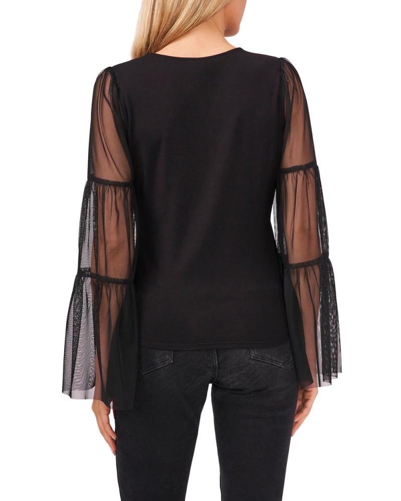Dámské Topy Vince Camuto Tulle-Sleeve Černé | 1268-GMCYK
