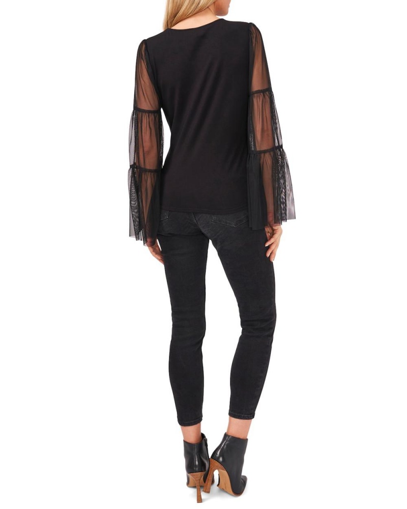 Dámské Topy Vince Camuto Tulle-Sleeve Černé | 1268-GMCYK