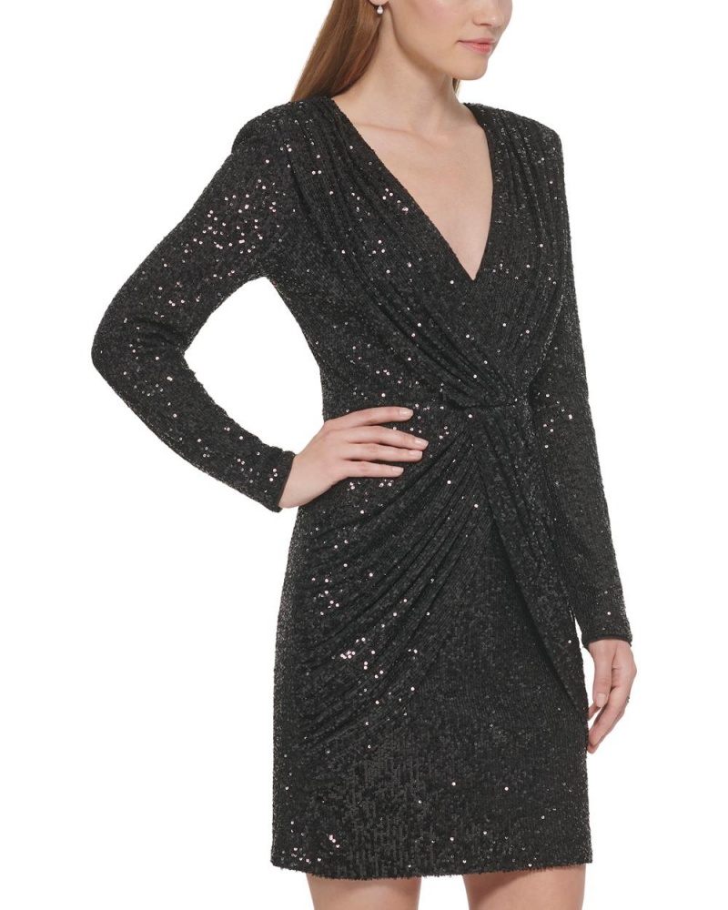 Dámské Šaty Vince Camuto Sequined Twist-Front Černé | 1507-YMFIS