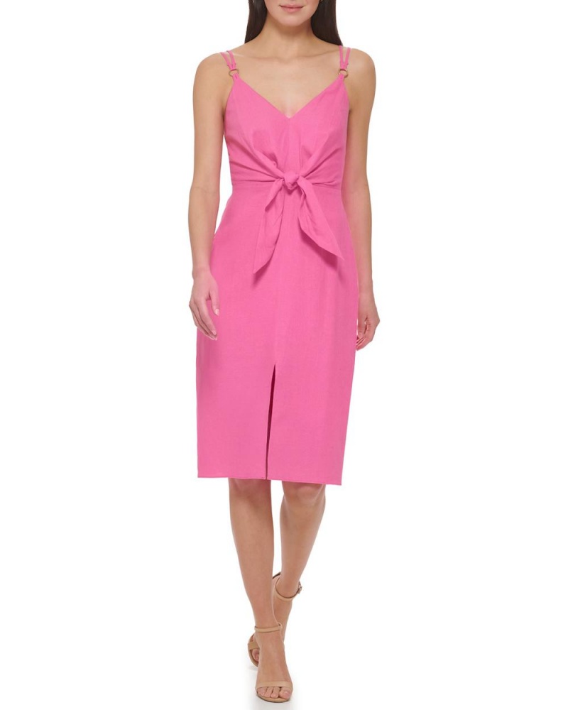 Dámské Šaty Vince Camuto Smocked Tie-Front Fuchsie Růžové | 8159-PRSDA